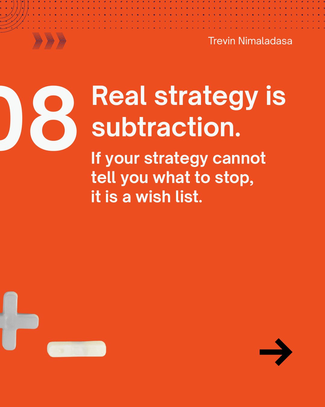 08. Real strategy is subtraction. If your strategy cannot tell you what to stop, it is a wish list.